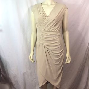 Donna Karan elegant faux wrap dress in cream, size 12, VGUC